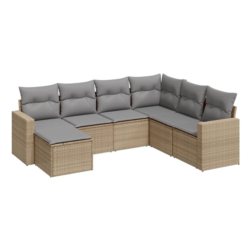 Afuera Living Contemporary 7 Piece Poly Rattan Sofa Set in Gray/Beige