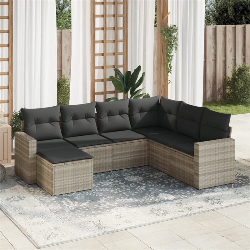 Afuera Living Contemporary 7 Piece Poly Rattan Sofa Set in Gray