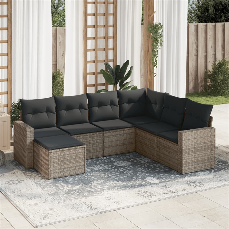 Afuera Living Contemporary 7 Piece Poly Rattan Large Sofa Set in Gray