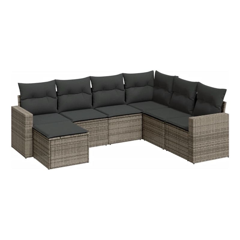 Afuera Living Contemporary 7 Piece Poly Rattan Large Sofa Set in Gray