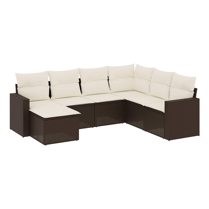 Afuera Living Contemporary 7 Piece Poly Rattan Sofa Set in Brown/Cream