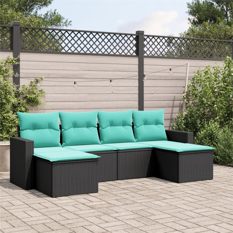 Afuera Living Contemporary 6 Piece Poly Rattan Sofa Set in Black/Blue