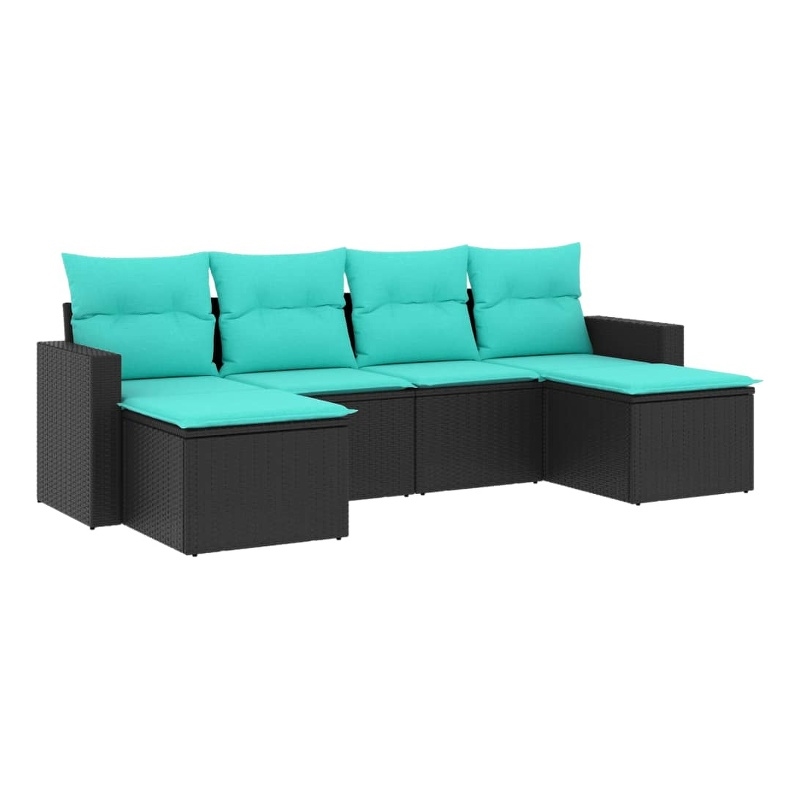 Afuera Living Contemporary 6 Piece Poly Rattan Sofa Set in Black/Blue