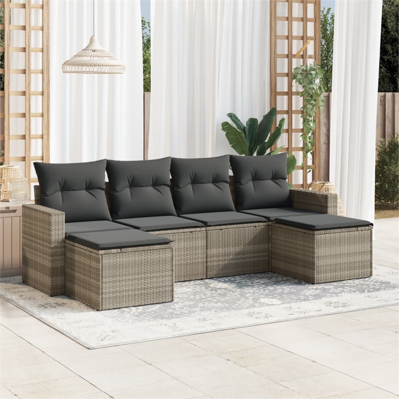 Afuera Living Contemporary 6 Piece Poly Rattan Sofa Set in Gray