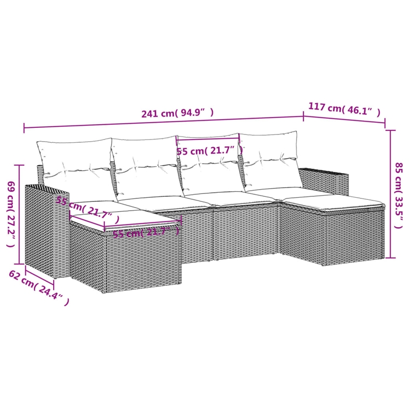 Afuera Living Contemporary 6 Piece Poly Rattan Sofa Set in Gray
