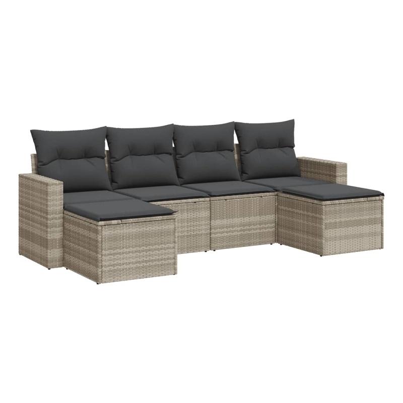 Afuera Living Contemporary 6 Piece Poly Rattan Sofa Set in Gray