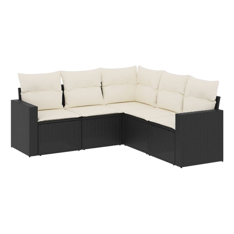 Afuera Living Contemporary Synthetic Poly Rattan 5 Piece Sofa Set in Black/Cream