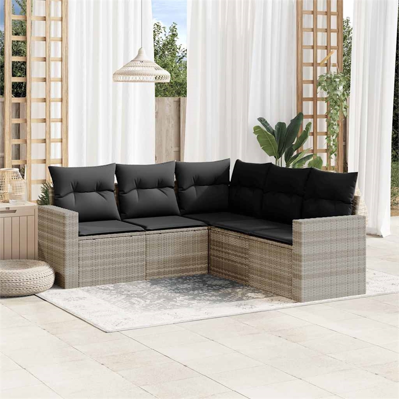 Afuera Living Contemporary Synthetic Poly Rattan 5 Piece  Sofa Set in Gray