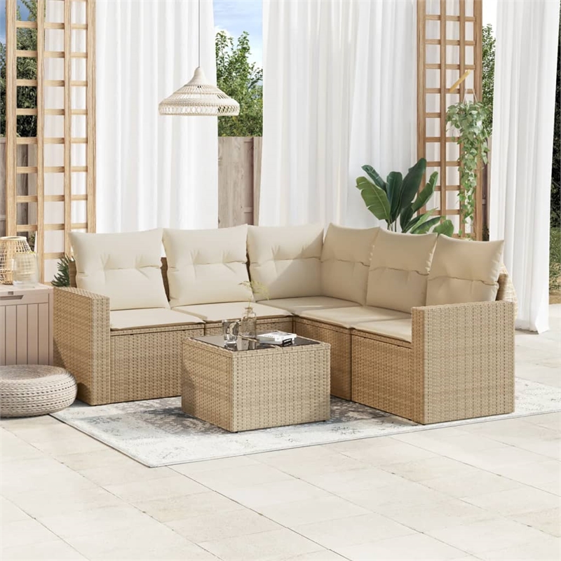 Afuera Living Contemporary 6 Piece Poly Rattan Sofa Set in Beige