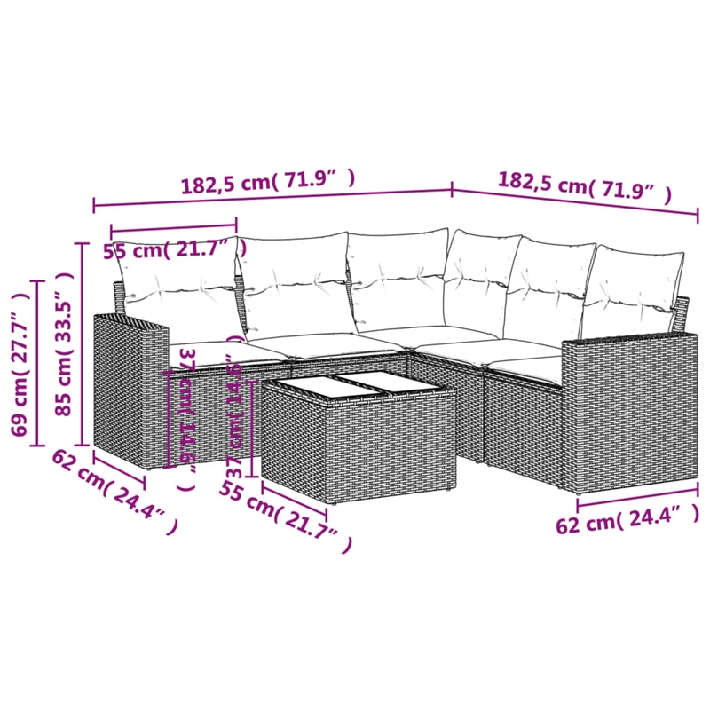 Afuera Living Contemporary 6 Piece Poly Rattan Sofa Set in Beige