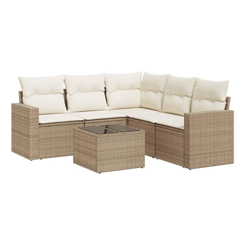 Afuera Living Contemporary 6 Piece Poly Rattan Sofa Set in Beige