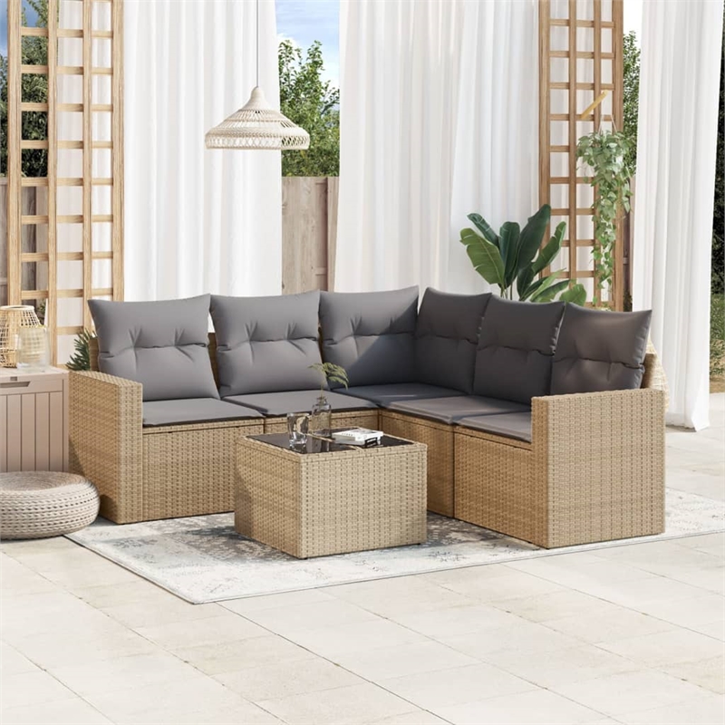 Afuera Living Contemporary 6 Piece Poly Rattan Sofa Set in Gray/Beige
