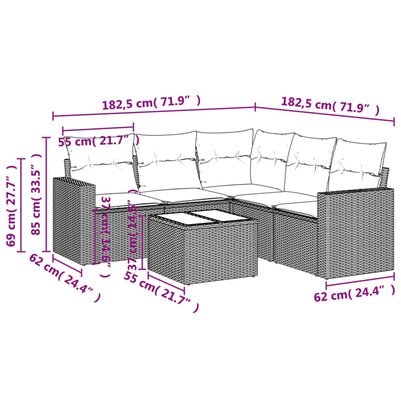 Afuera Living Contemporary 6 Piece Poly Rattan Sofa Set in Gray/Beige