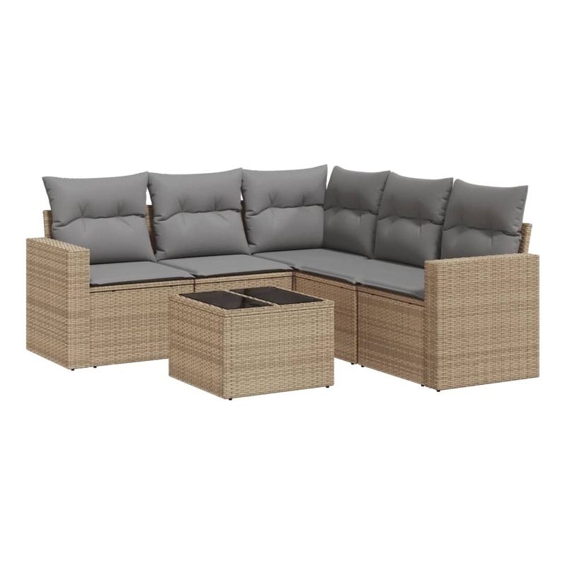 Afuera Living Contemporary 6 Piece Poly Rattan Sofa Set in Gray/Beige