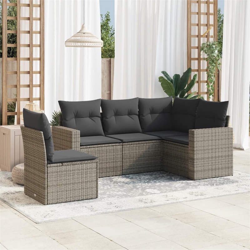 Afuera Living Contemporary Synthetic Poly Rattan 5 Piece  Sofa Set in Gray