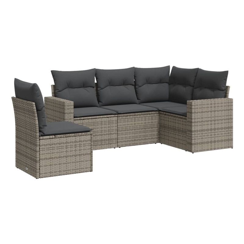 Afuera Living Contemporary Synthetic Poly Rattan 5 Piece  Sofa Set in Gray