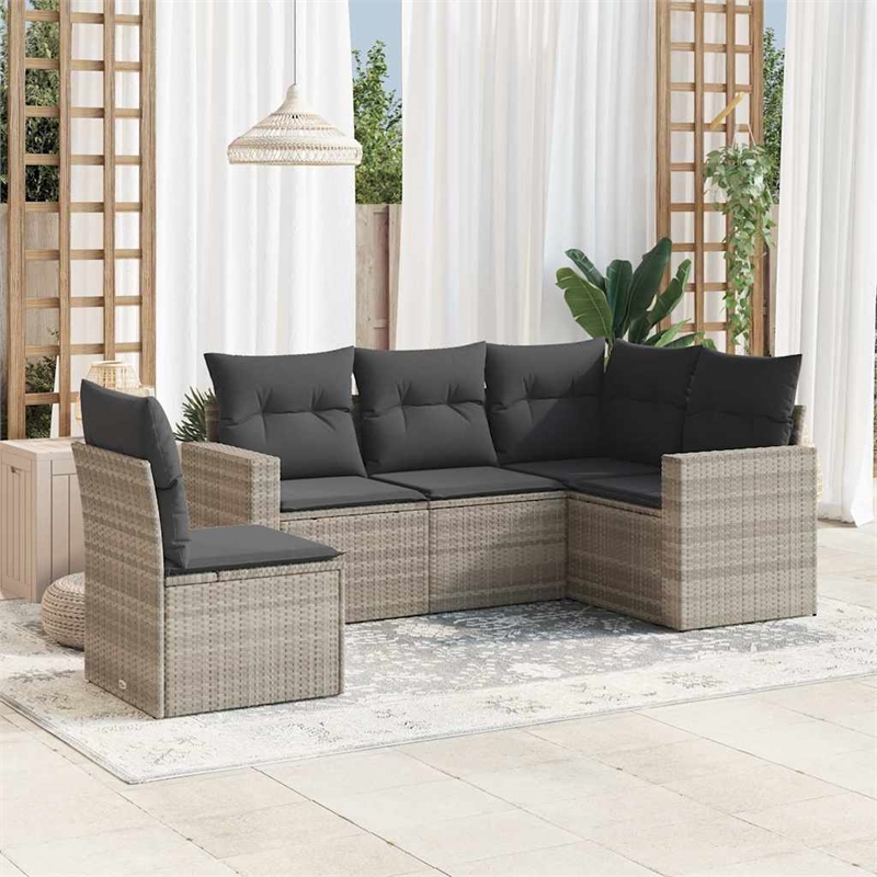 Afuera Living Contemporary 5 Piece Poly Rattan Sofa Set in Gray