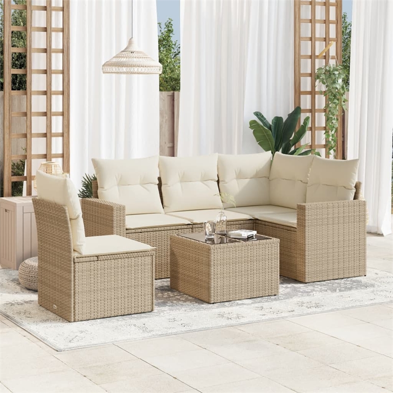 Afuera Living Contemporary 6 Piece Poly Rattan Small Sofa Set in Beige
