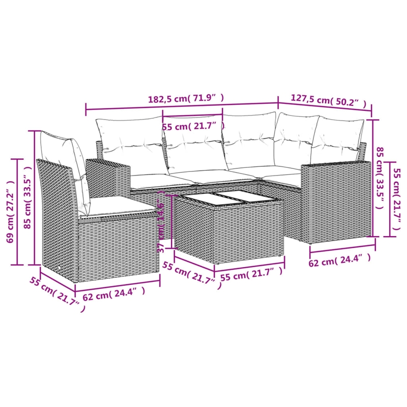 Afuera Living Contemporary 6 Piece Poly Rattan Small Sofa Set in Beige