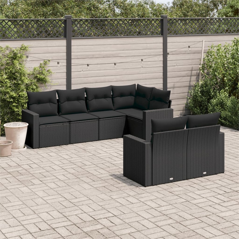 Afuera Living Contemporary Synthetic Poly Rattan Large Sofa Set in Black