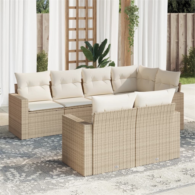 Afuera Living 7 Piece Poly Rattan Large Patio Sofa Set in Cream/Beige