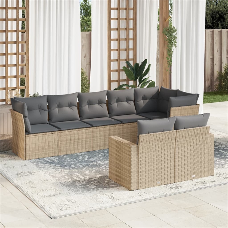 Afuera Living Contemporary 8 Piece Poly Rattan Sofa Set in Beige