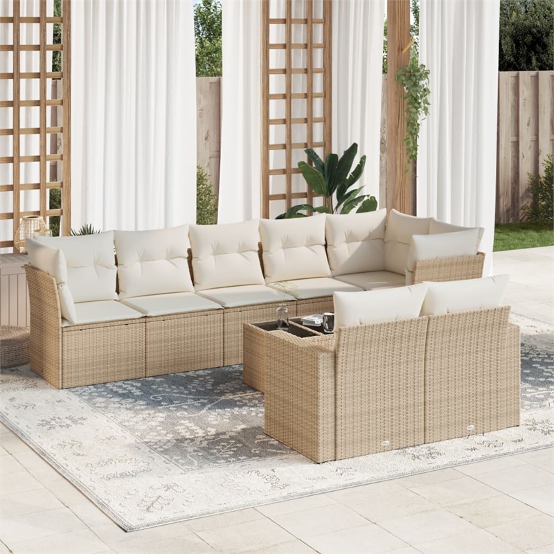 Afuera Living Contemporary 9 Piece Poly Rattan Sofa Set in Beige