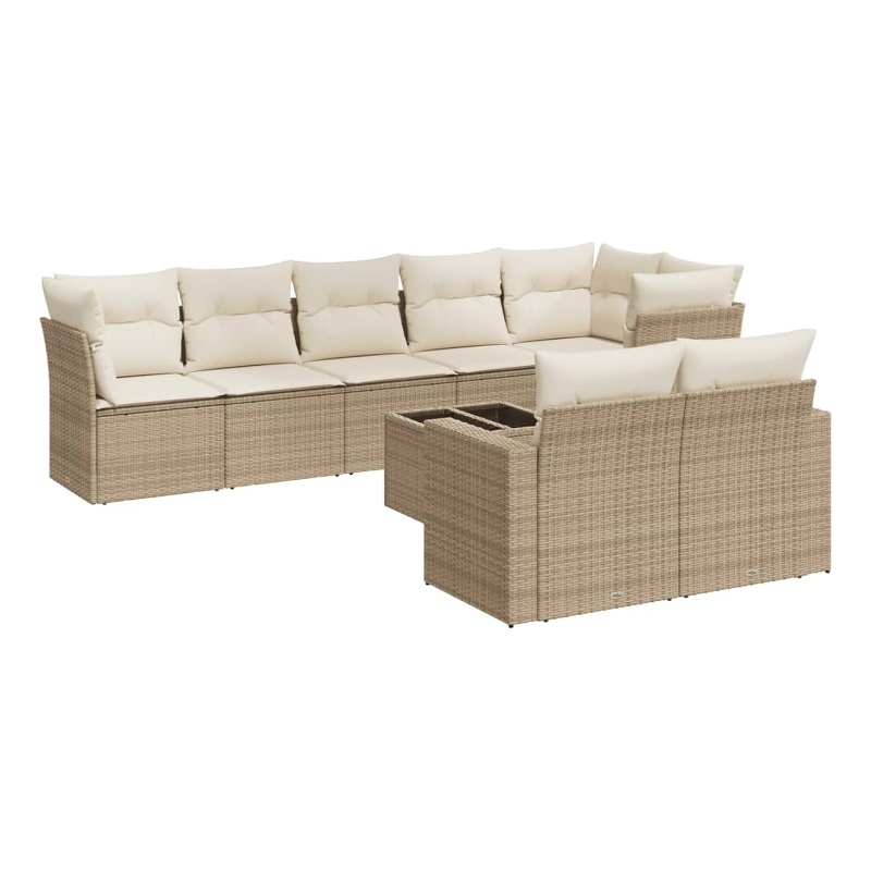 Afuera Living Contemporary 9 Piece Poly Rattan Sofa Set in Beige