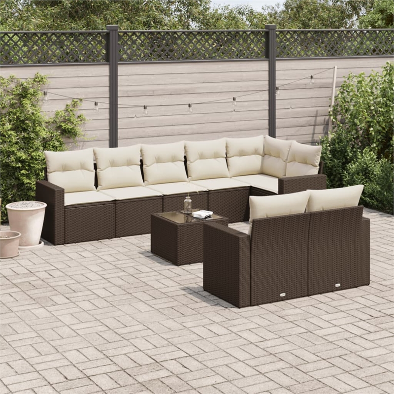 Afuera Living Contemporary 9 Piece Poly Rattan Sofa Set in Brown