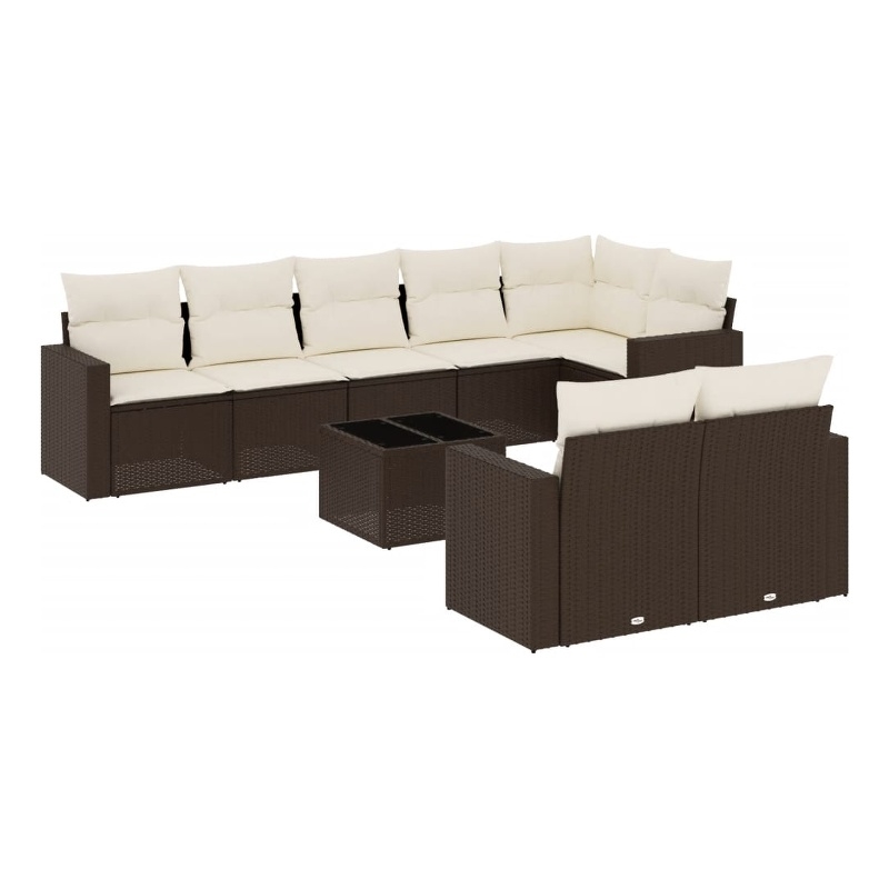 Afuera Living Contemporary 9 Piece Poly Rattan Sofa Set in Brown