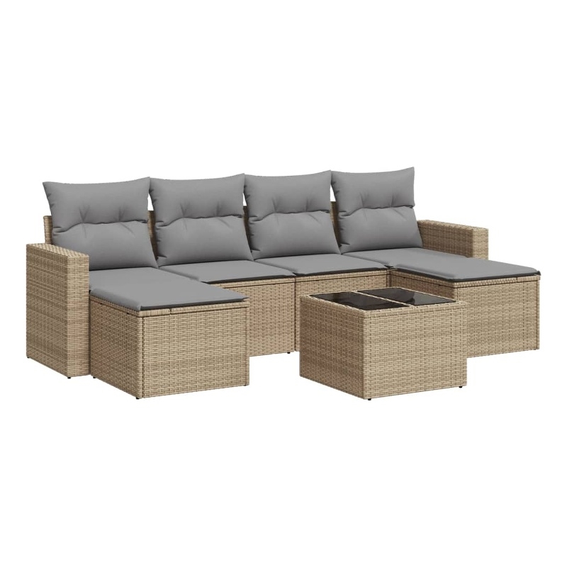 Afuera Living Contemporary 7 Piece Poly Rattan Sofa Set in Gray/Beige
