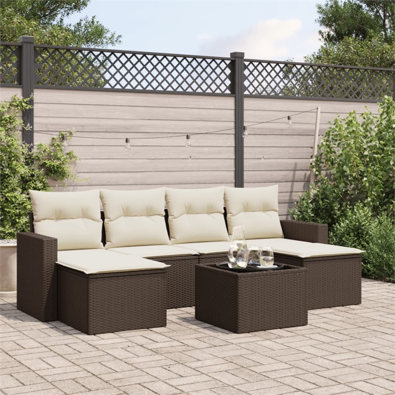 Afuera Living Contemporary 7 Piece Poly Rattan Sofa Set in Brown/Cream
