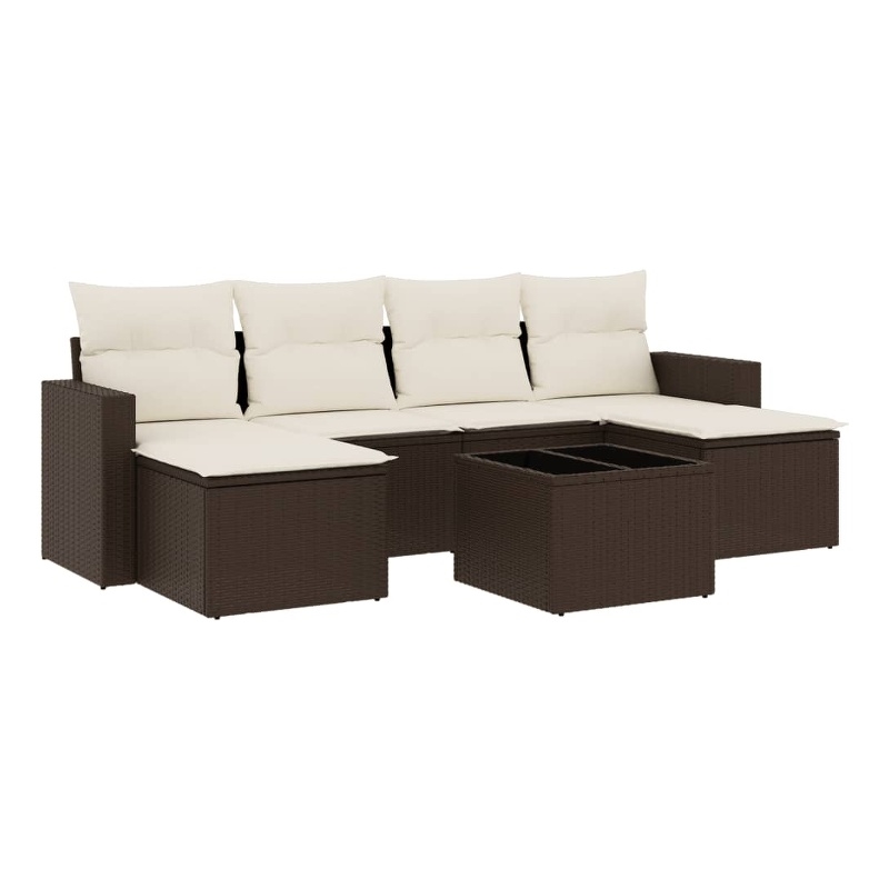 Afuera Living Contemporary 7 Piece Poly Rattan Sofa Set in Brown/Cream