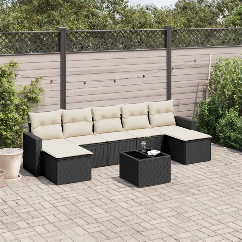 Afuera Living Contemporary 8 Piece Poly Rattan Sofa Set in Black/Cream