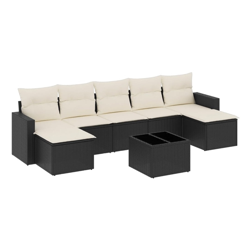 Afuera Living Contemporary 8 Piece Poly Rattan Sofa Set in Black/Cream