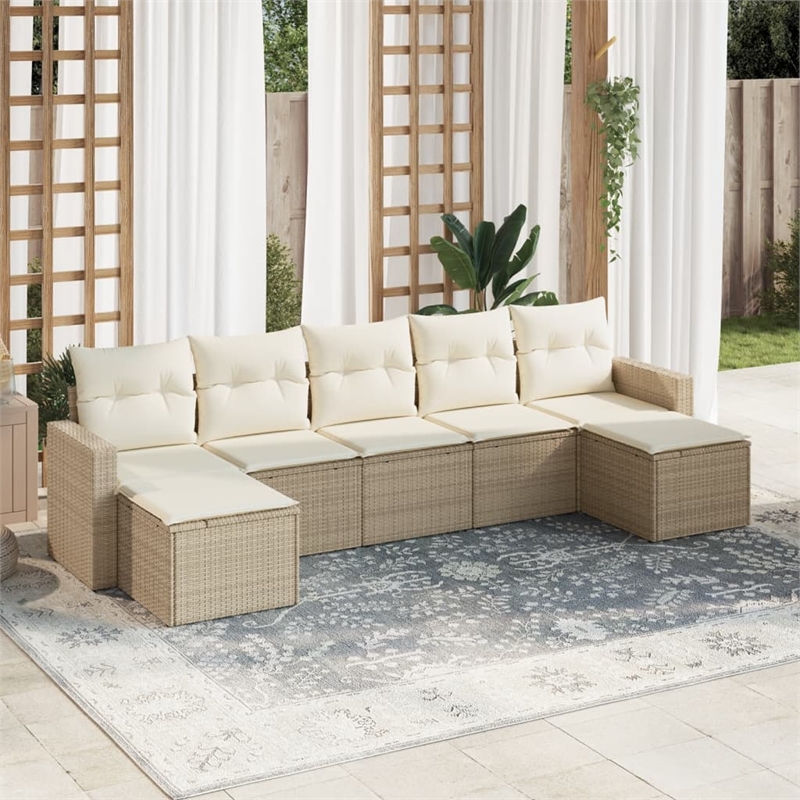 Afuera Living Contemporary 7 Piece Poly Rattan Sofa Set in Cream/Beige