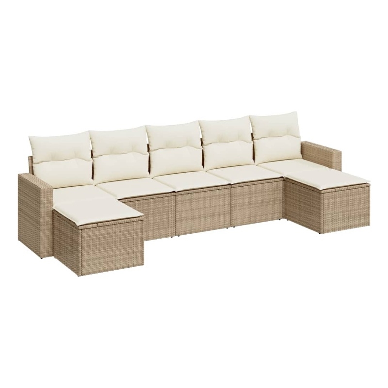 Afuera Living Contemporary 7 Piece Poly Rattan Sofa Set in Cream/Beige