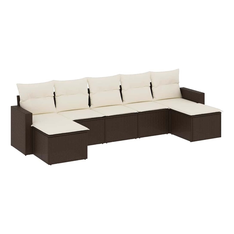 Afuera Living Contemporary Synthetic Poly Rattan 7 Piece  Sofa Set in Brown