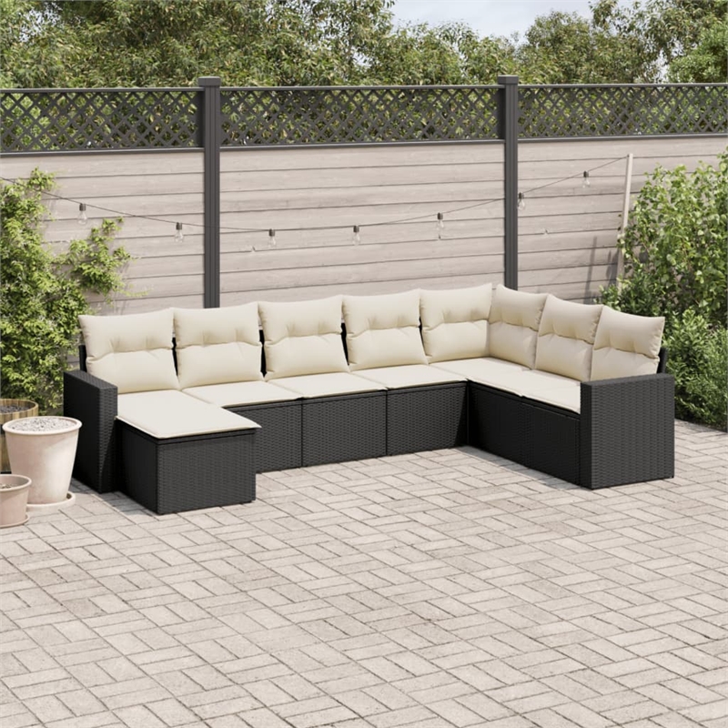 Afuera Living Contemporary Synthetic Poly Rattan Large Sofa Set in Black/Cream