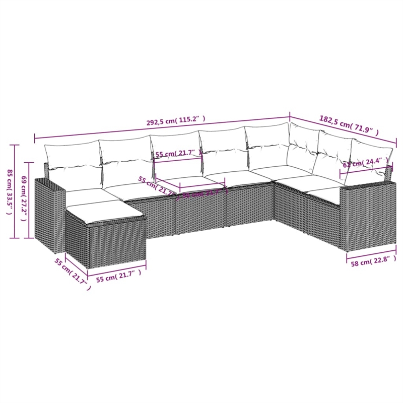 Afuera Living Contemporary Synthetic Poly Rattan Large Sofa Set in Black/Cream