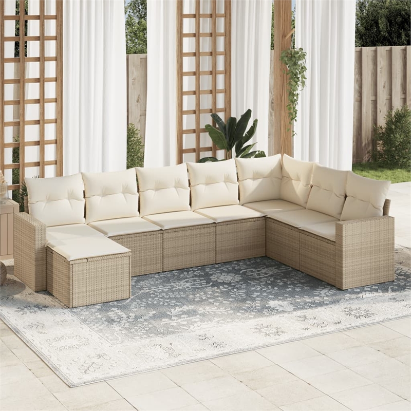 Afuera Living Contemporary 8 Piece Poly Rattan Sofa Set in Cream/Beige