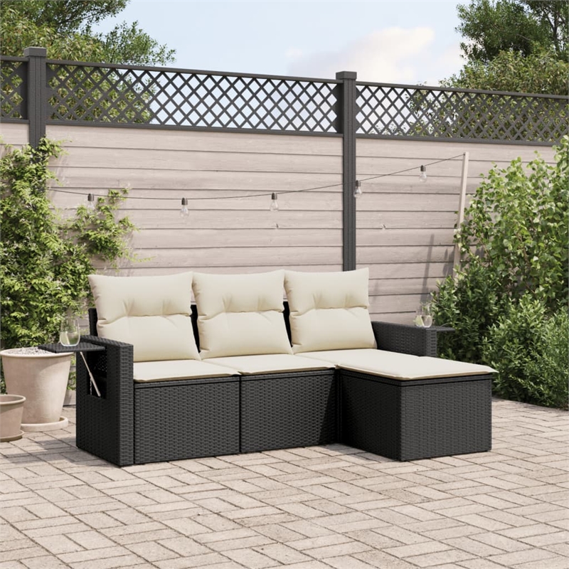 Afuera Living Contemporary 4 Piece Poly Rattan Sofa Set in Black