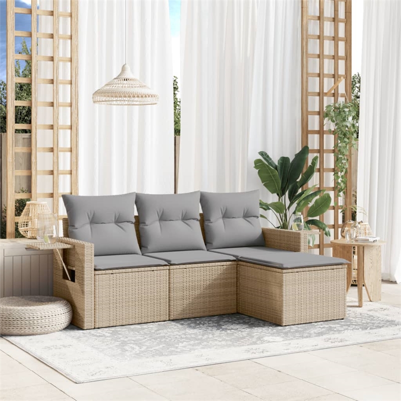 Afuera Living Contemporary 4 Piece Poly Rattan Sofa Set in Gray/Beige
