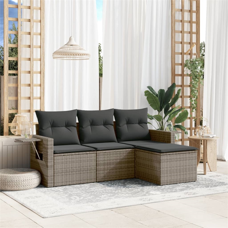 Afuera Living Contemporary 4 Piece Poly Rattan Large Sofa Set in Gray