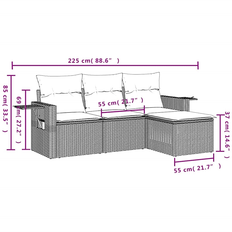Afuera Living Contemporary 4 Piece Poly Rattan Sofa Set in Gray