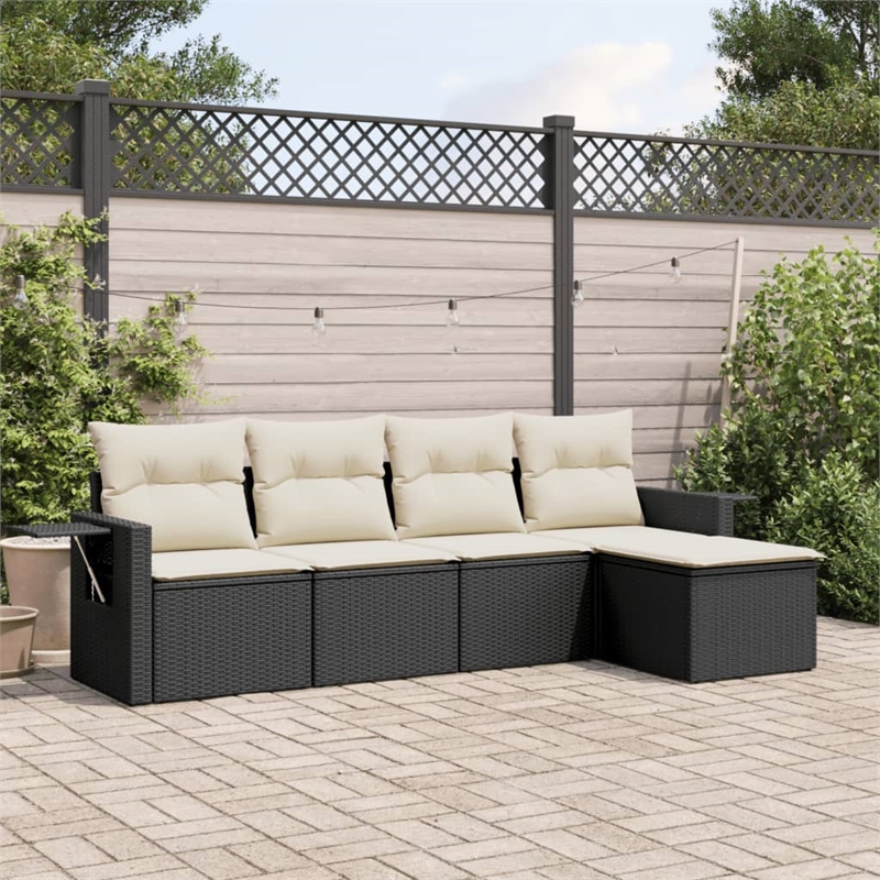 Afuera Living Contemporary 5 Piece Poly Rattan Sofa Set in Black/Cream