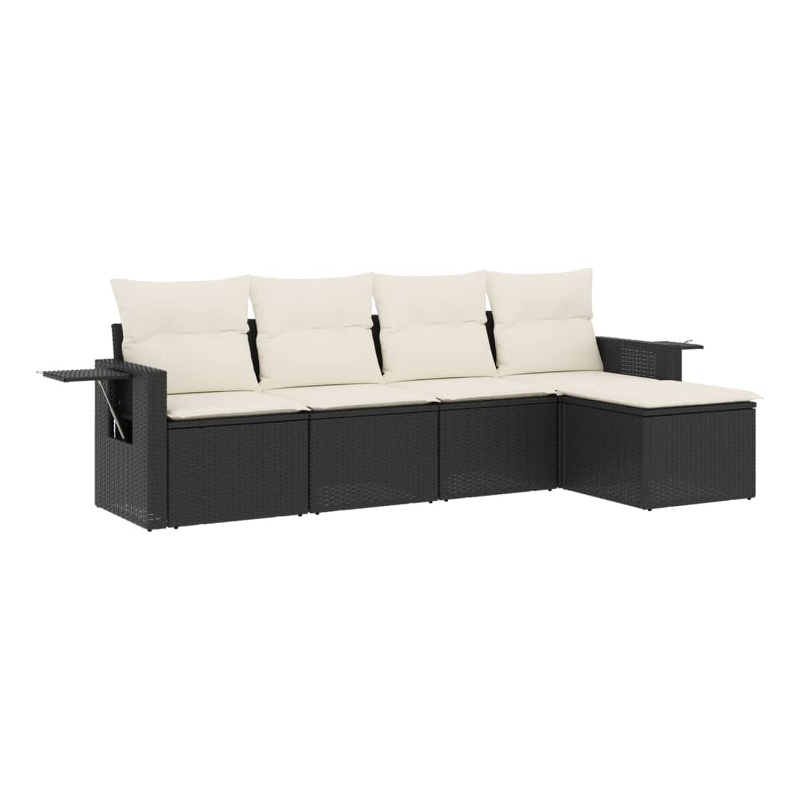 Afuera Living Contemporary 5 Piece Poly Rattan Sofa Set in Black/Cream