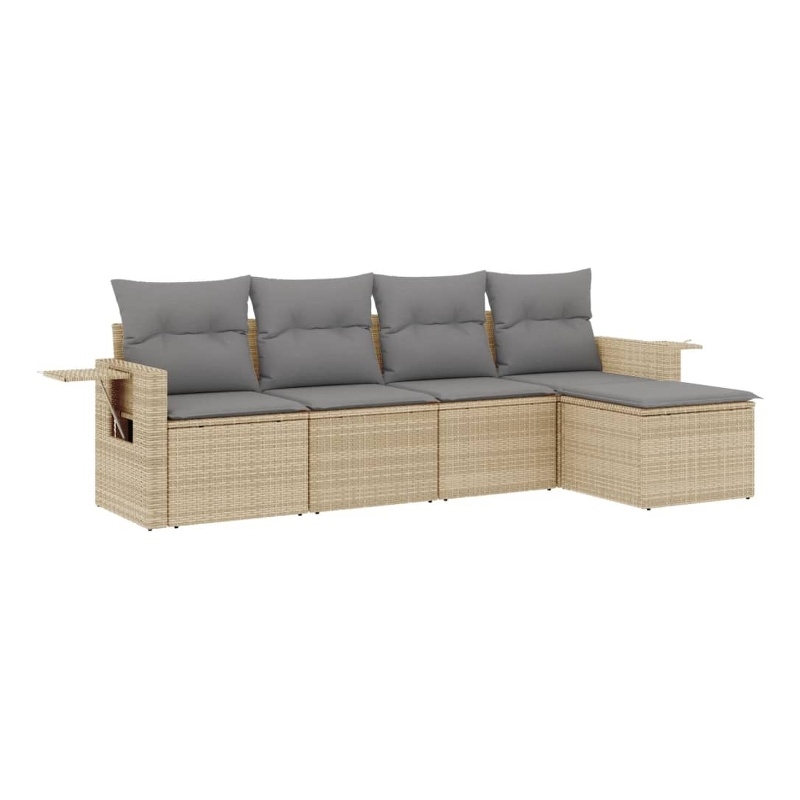 Afuera Living Contemporary 5 Piece Poly Rattan Sofa Set in Gray/Beige