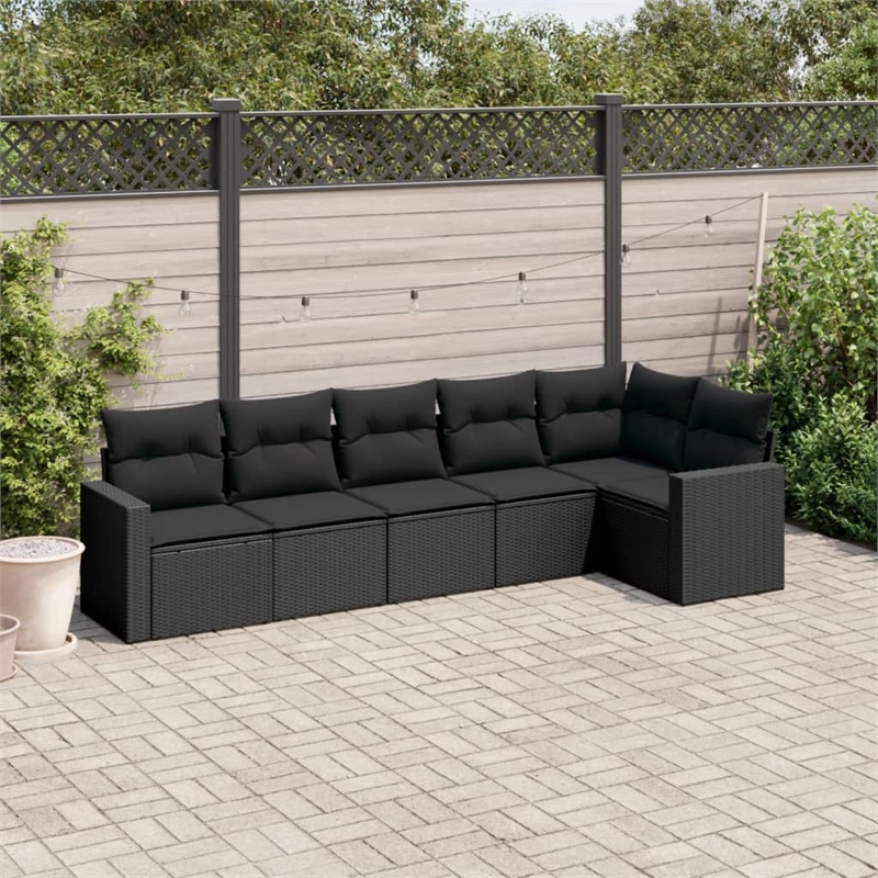 Afuera Living Contemporary 6 Piece Poly Rattan Sofa Set in Black