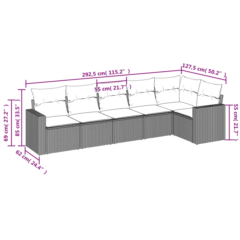 Afuera Living Contemporary 6 Piece Poly Rattan Sofa Set in Black